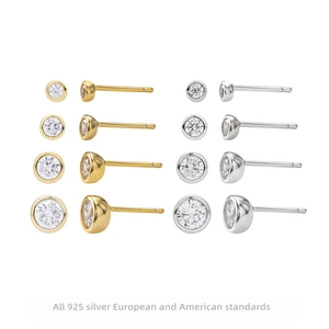 Minimalist 925 Sterling Silver Round Zirconia Stud Earrings For Women Tiny Sparkly Rhinestone Daily Versatile Jewelry Gift