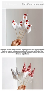 Detail of Christmas gnomes and Santa Claus felt flower picks for DIY floral decoration