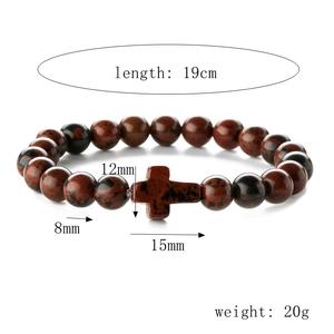 Stone bead bracelet with 8mm beads and 15x12mm cross pendant, 19cm length specs