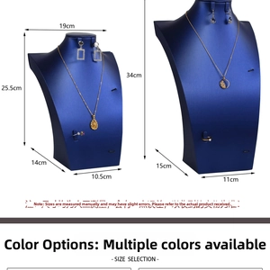 Blue satin jewelry display bust stand for necklaces and earrings in two sizes