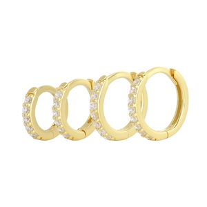 Set of four S925 sterling silver gold plated hoop earrings with zircon stones