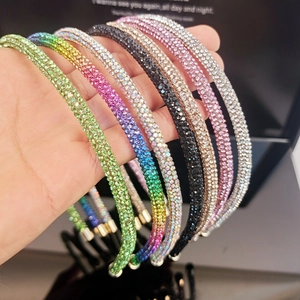 Elegant thin rhinestones headbands set featuring colorful sparkling crystals for women
