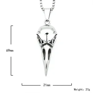 Vintage silver eagle skull pendant in stainless steel, dimensions 69mm by 21mm