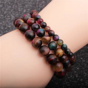 Natural Colorful Tiger Eye Stone Beaded Bracelet Handmade Elastic Gemstone Bangle Jewelry For Men Women
