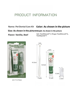 Detailed size specifications for pet toothbrush and toothpaste set with dual heads