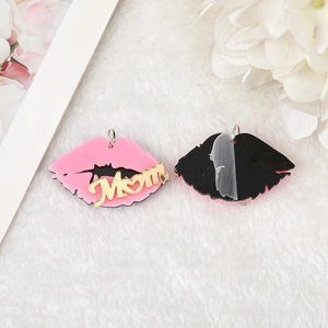 Acrylic lip shaped Mom pendant in pink and black for DIY jewelry making