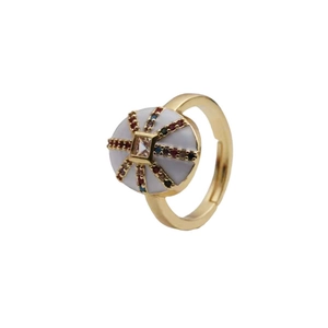 Vintage geometric copper open ring with white zircon inlay and colorful stones