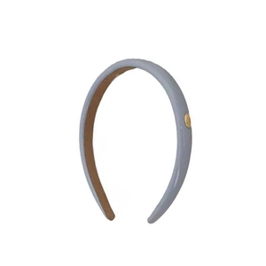 Chic light blue PU leather headband with stylish golden metal accent for women