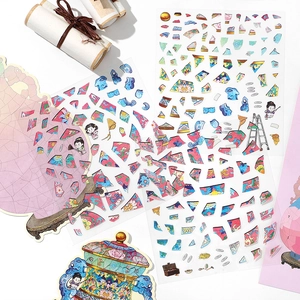 Infeel.Me PET white card 3D stickers with traditional Chinese porcelain and floral art
