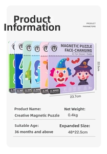Set di puzzle magnetici per bambini con temi vari e dimensioni dettagliate del prodotto