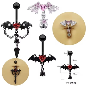 Anneau De Nombril Alliage De Zinc Coeur Zircon Ailes De Chauve-souris Étoile Chaîne Gothique Bijoux De Corps Femmes