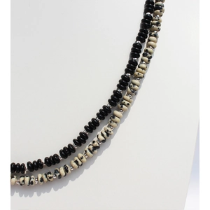 Retro handmade beaded necklace with black agate and cow pattern spotted stones