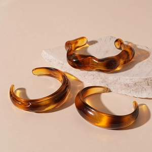 Irregular amber acrylic resin open bracelets with vintage geometric textured design