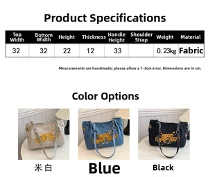 Detailed size chart and dimensions for the high-capacity canvas tote bag with GROOVY print