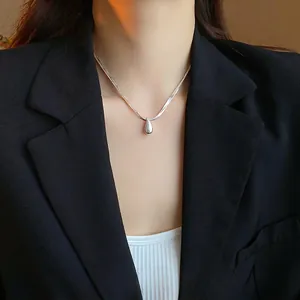 Chic silver waterdrop pendant necklace with double layered snake chain for women