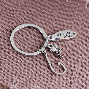 Silver fishhook keychain with Love You Dad engraving for Father's Day gift