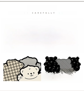 Flaches Layout mit vier minimalistischen Cartoon-Bär- und Katzen-Badematten-Designs