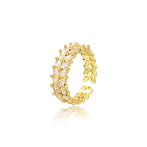 Luxurious adjustable 18k gold plated wheat ear ring with sparkling zircon stones