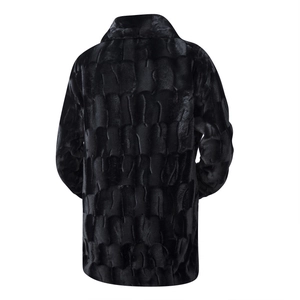 Long black faux fur coat with embossed scale texture and classic lapel collar for men