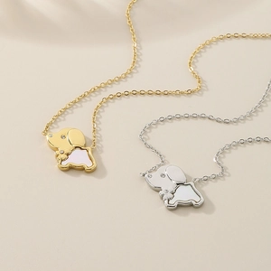 Minimalist puppy necklaces with sparkling crystals in gold and silver stainless steel finish