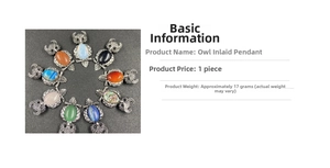 Detailed size and weight specifications for the crystal owl pendant and brooch