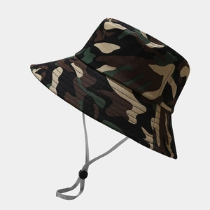 Chapeau Bob Camouflage Toile Coton Large Bord Protection Solaire Cordon Réglable Extérieur Pêche Randonnée Hommes Femmes