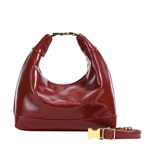 Vintage red large capacity shoulder bag with gold buckles and detachable strap