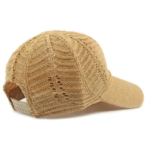 Khaki Strick-Baseballkappe mit hohlem Fischgrätenmuster und verstellbarem Riemen hinten