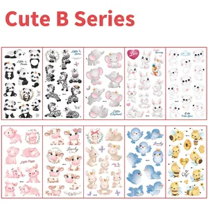 Waterproof cartoon animal tattoo set featuring 10 unique sheets with pandas and bears