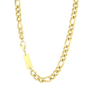 Gold titanium Figaro chain necklace with a blank rectangular pendant for DIY engraving