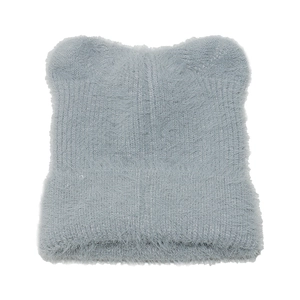 Close-up showing the soft plush knit texture and cat ear detail of this warm winter beanie