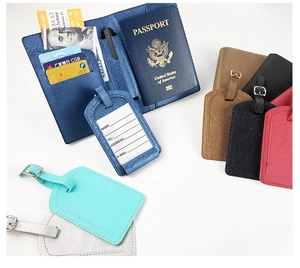 Detailed view of the Saffiano leather passport holder interior with pen loop and card slots