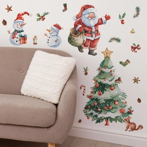 Adesivi murali natalizi con Babbo Natale e pupazzo di neve per l'arredamento del soggiorno