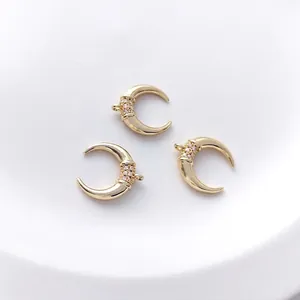 Set of 14K gold plated crescent moon pendants with cubic zirconia for DIY necklaces