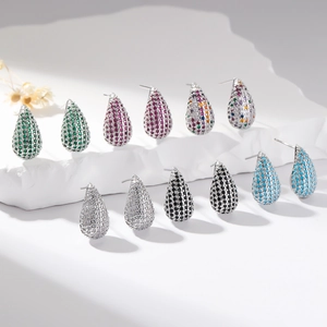 Trendy Hollow Teardrop Stud Earrings Copper Rhinestone Jewelry For Women With 925 Sterling Silver Earring Post Elegant Accessory