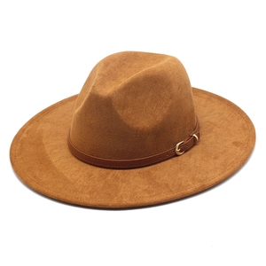 Unisex camel suede western cowboy hat with decorative leather band and gold buckle