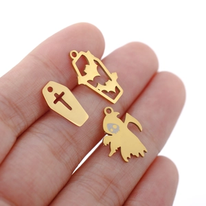Golden stainless steel Halloween charms featuring ghost bat and coffin for DIY jewelry