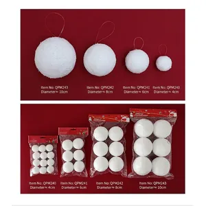White Foam Snowball Christmas Tree Ornaments Flocked Textured Round Hanging Holiday Decorations Winter Party Festive