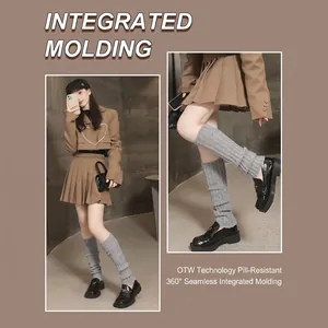 Grey wool knit leg warmers for women features 360 seamless technology and anti-pilling