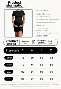 Size guide for maternity dress including bust, waist, and hips measurements in cm
