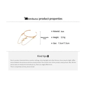 Detail specifications of gold butterfly fringe arm cuff with iron material and dimensions