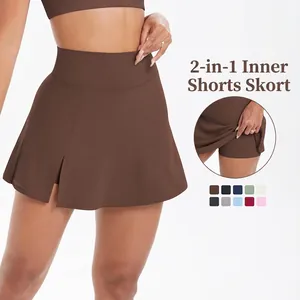 Gonna Pantalone Yoga da Donna a Vita Alta Traspirante Mini Gonna da Tennis Con Pantaloncini Interni Nylon Spandex Sport Bottom