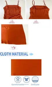 Detailed views of orange satin dress showing smooth fabric texture and seam craftsmanship