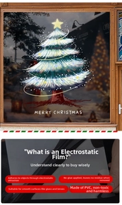 Detail of white Christmas tree window sticker showing PVC static cling material features