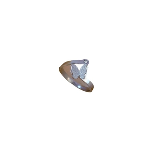Minimalist silver butterfly titanium steel ring with a sparkling rhinestone accent