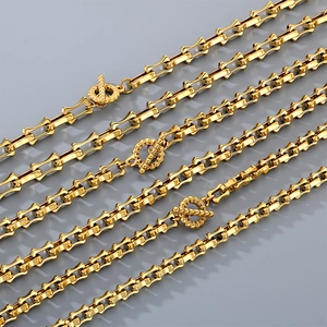 Stainless Steel Hip Hop Fashion Bamboo Link Chain Necklace And Bracelet With Rhinestone OT Buckle Clasp