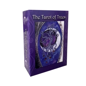 Detail view of The Tarot of Trees purple card box by Dana O'Driscoll on white background