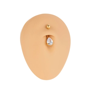 Gold stainless steel navel ring with teardrop zircon on silicone model