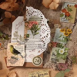 Vintage aesthetic PET sticker book with floral and bird motifs for journaling decoration