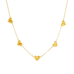 Minimalist 304 stainless steel gold necklace featuring five ruffled heart pendants